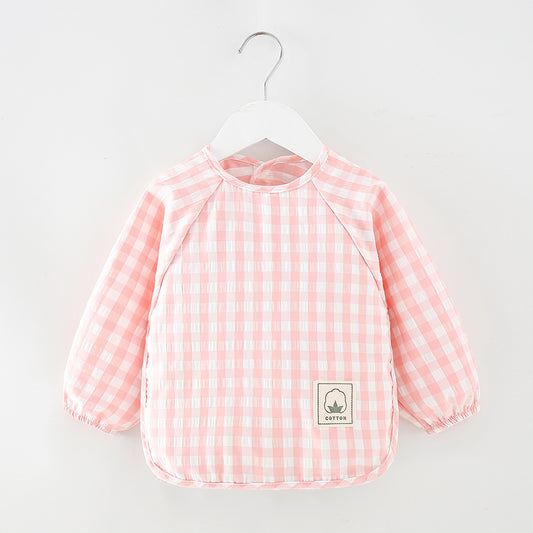 Gingham Long-Sleeve Bib – Pink Check