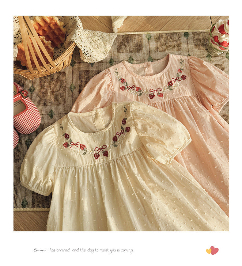 Strawberry Blossom Embroidered Dress