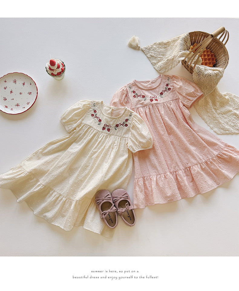 Strawberry Blossom Embroidered Dress