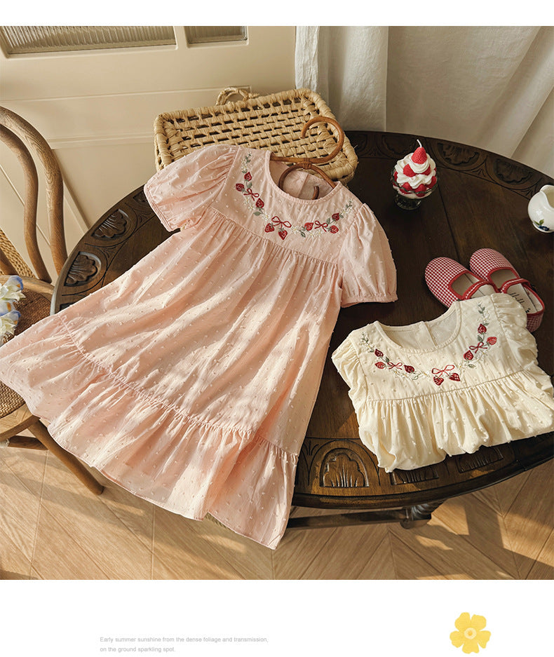 Strawberry Blossom Embroidered Dress