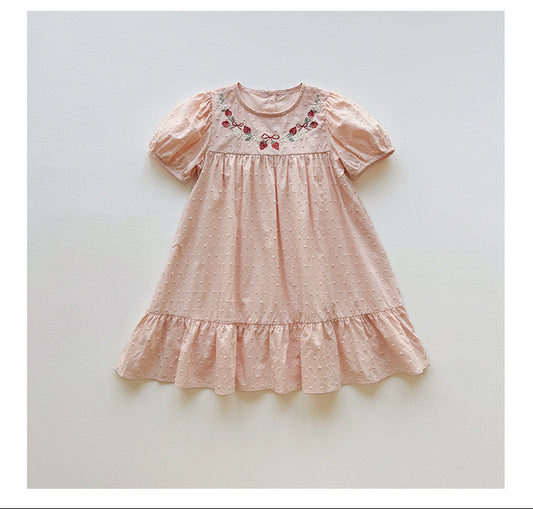 Strawberry Blossom Embroidered Dress