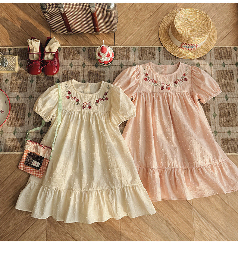 Strawberry Blossom Embroidered Dress