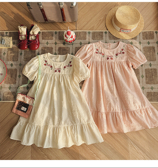 Strawberry Blossom Embroidered Dress