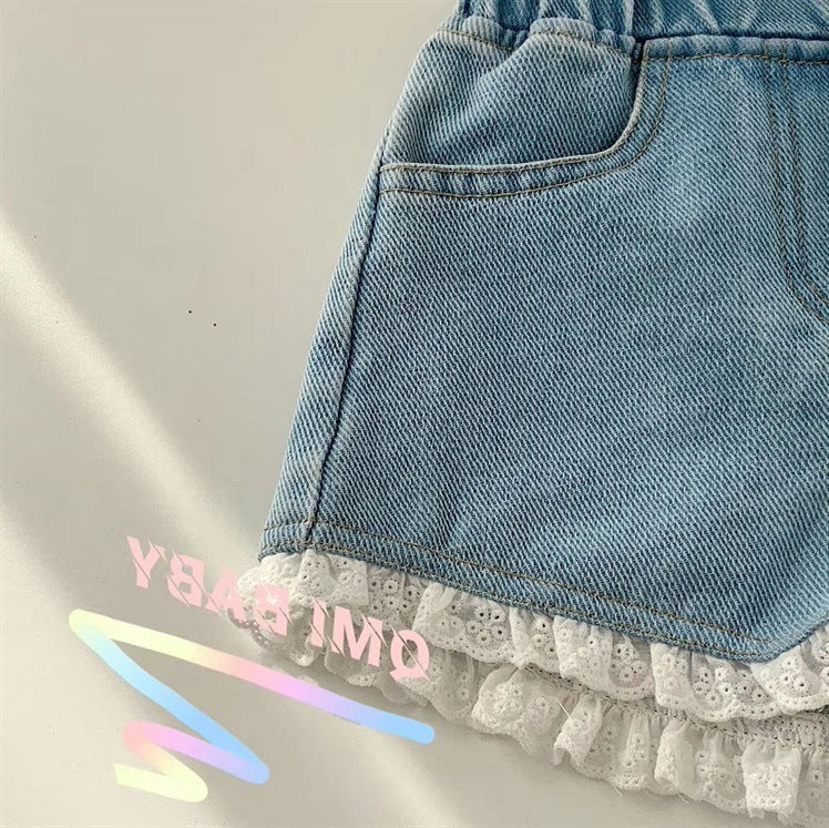 Denim Lace Trim Shorts
