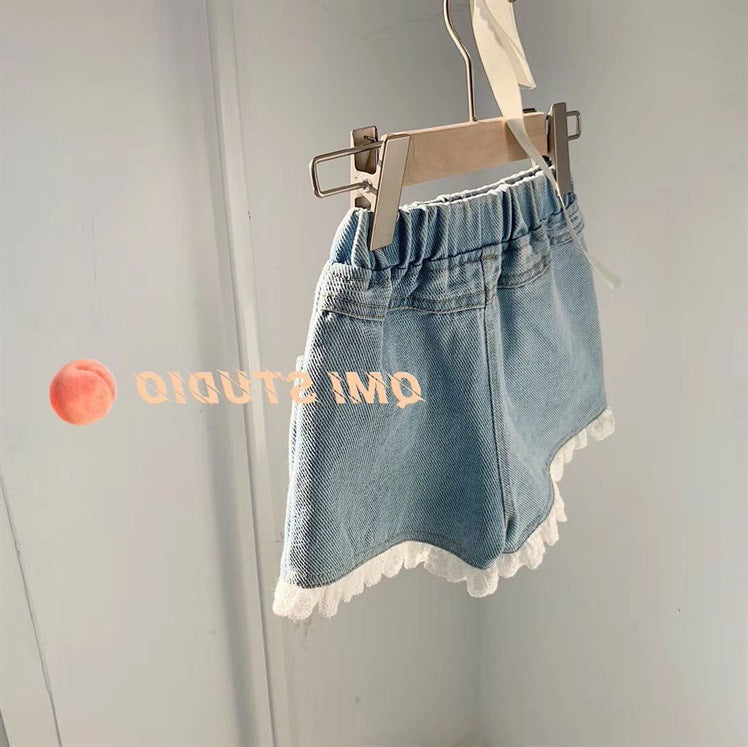 Denim Lace Trim Shorts