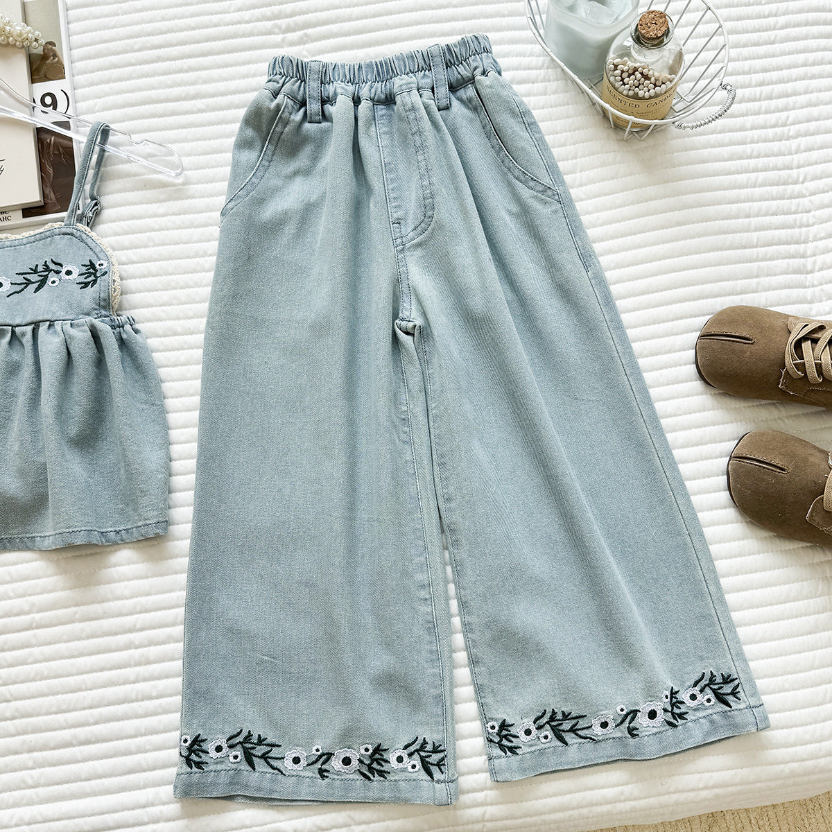 Embroidered Wildflower Denim Set