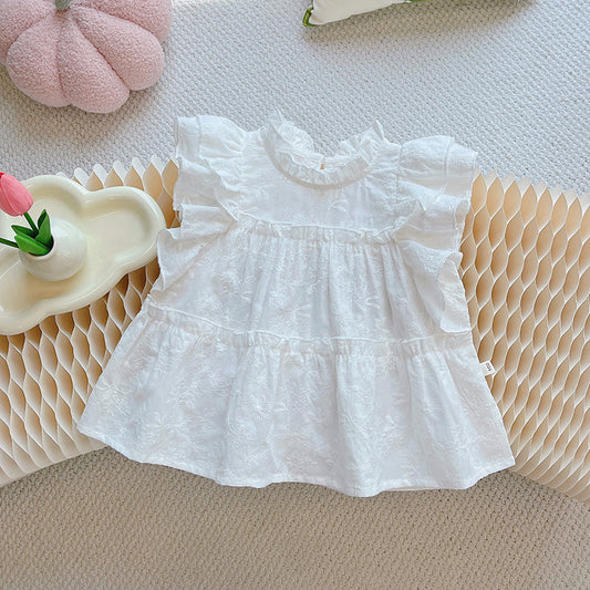 White Ruffle Sleeve Top for Toddler Girls