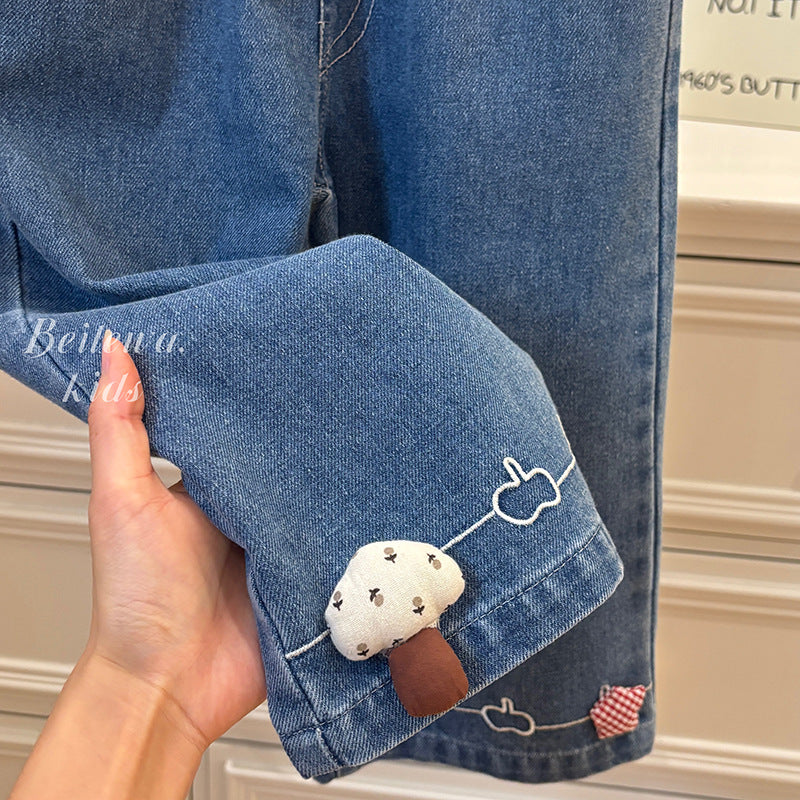 Whimsical Denim Culottes – Toddler Girls’ Wide-Leg Jeans with Embroidered Hem