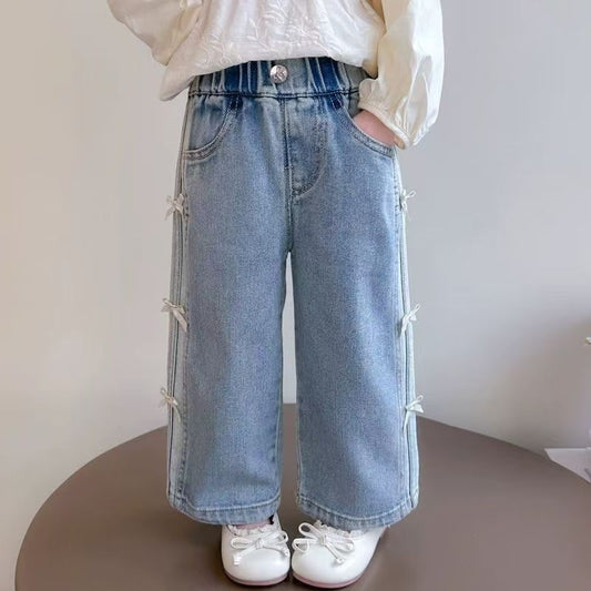 Bow Detail Straight-Leg Denim Jeans