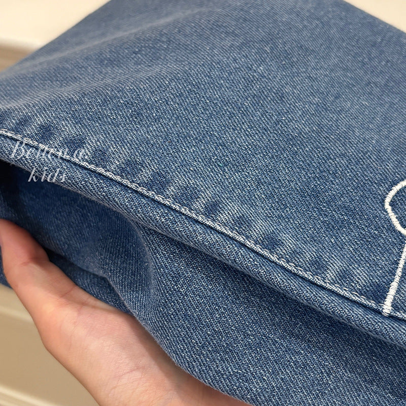 Whimsical Denim Culottes – Toddler Girls’ Wide-Leg Jeans with Embroidered Hem