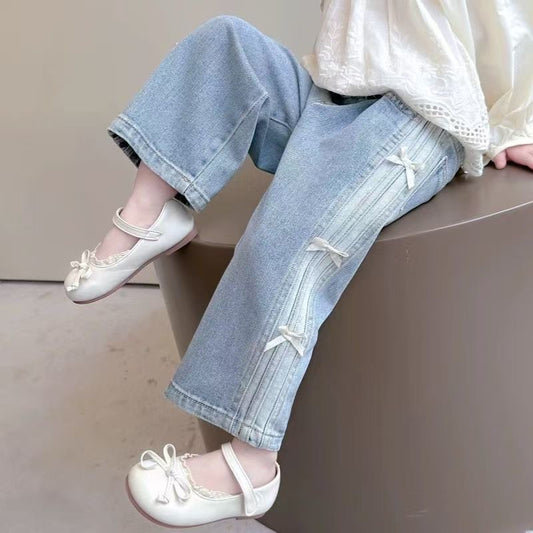 Bow Detail Straight-Leg Denim Jeans