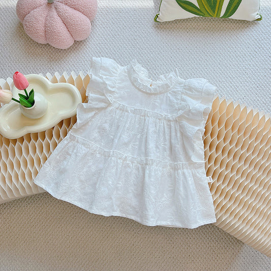White Ruffle Sleeve Top for Toddler Girls