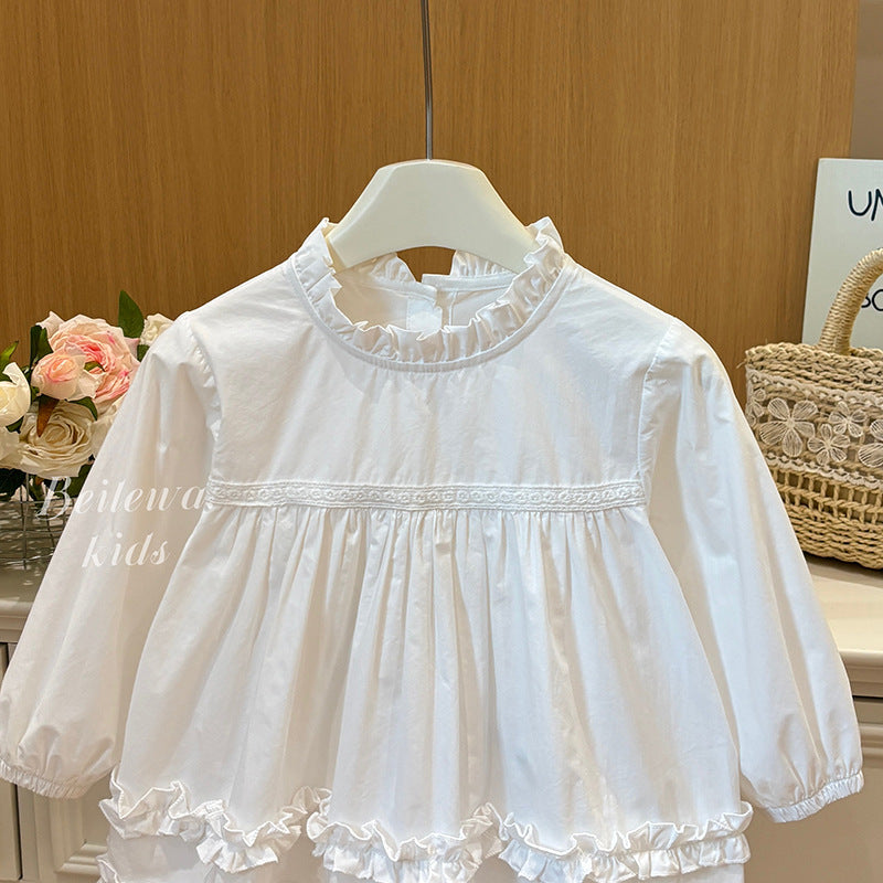 Ruffled Cloud Blouse – Toddler Girls’ White Layered Long Sleeve Top