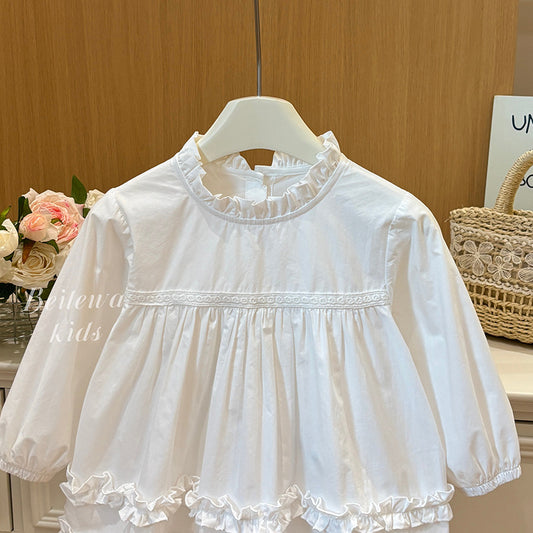 Ruffled Cloud Blouse – Toddler Girls’ White Layered Long Sleeve Top