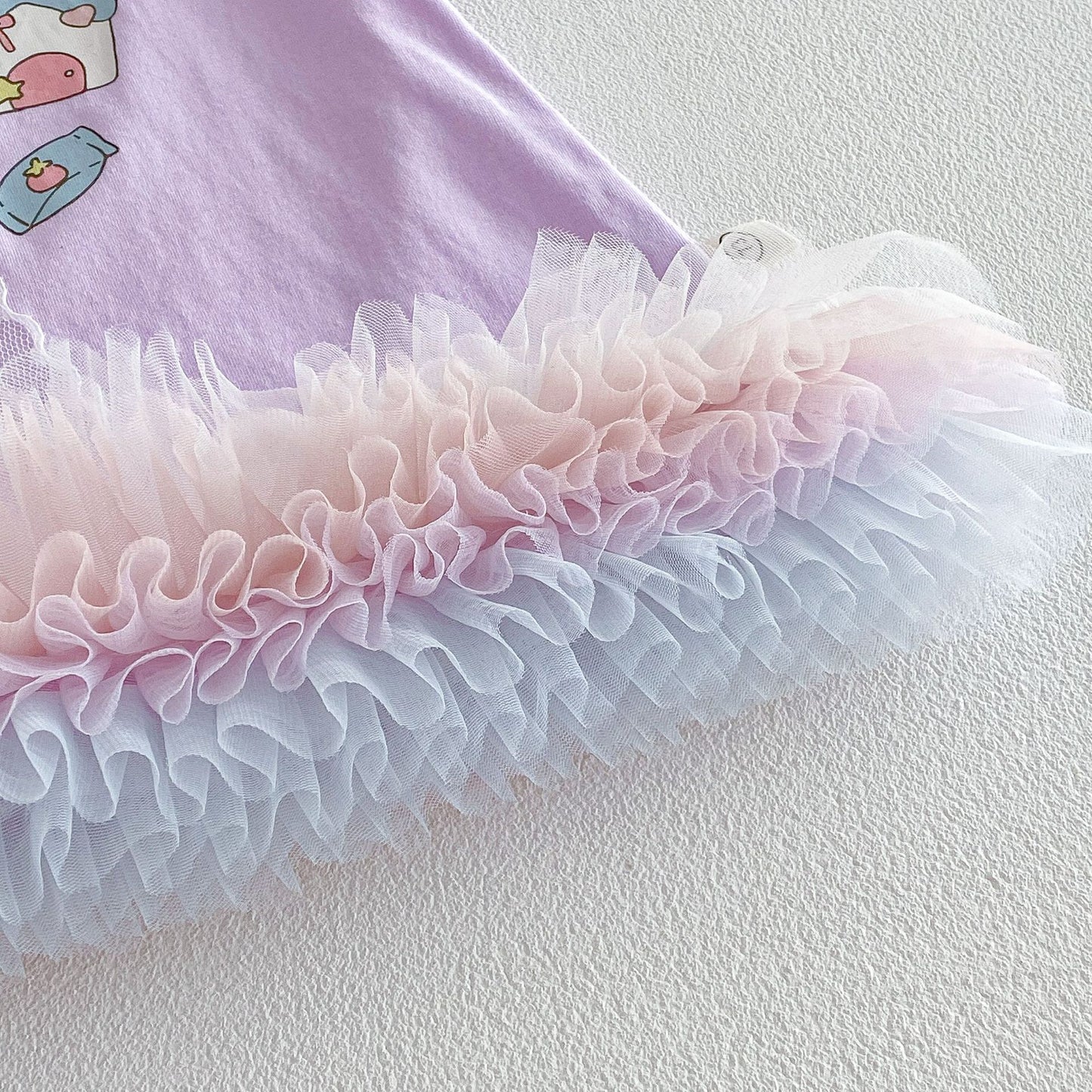 Lavender Tulle Hem Dress – Bow Detail Graphic Dress