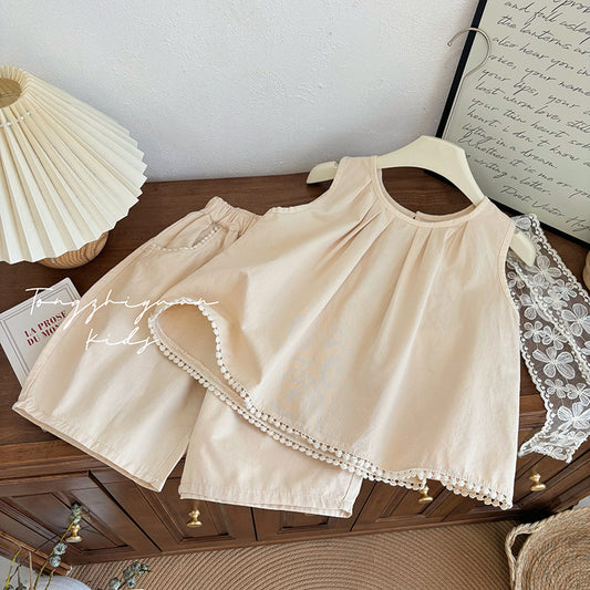 Blush Pink Pom-Pom Trim Summer Set