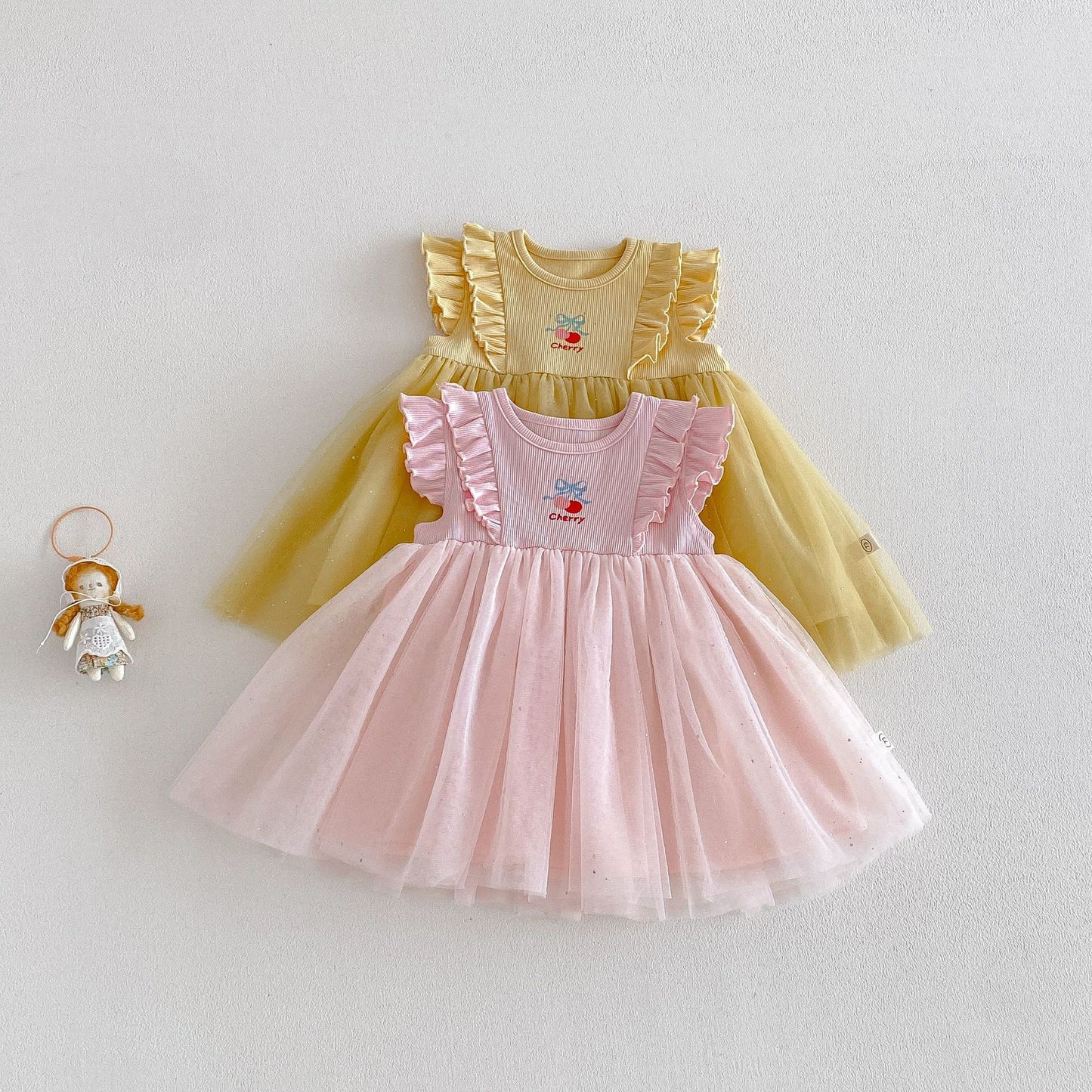 Cherry Tulle Dress – Pink & Butter Yellow