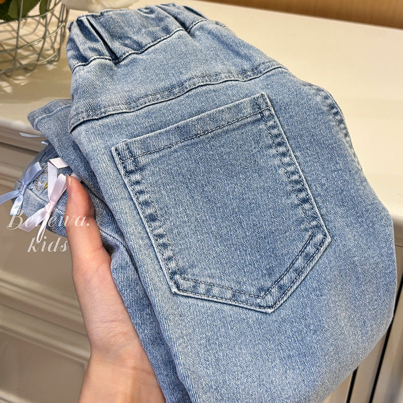 Butterfly Bow Denim Pants – Toddler Girls’ Embroidered Jeans