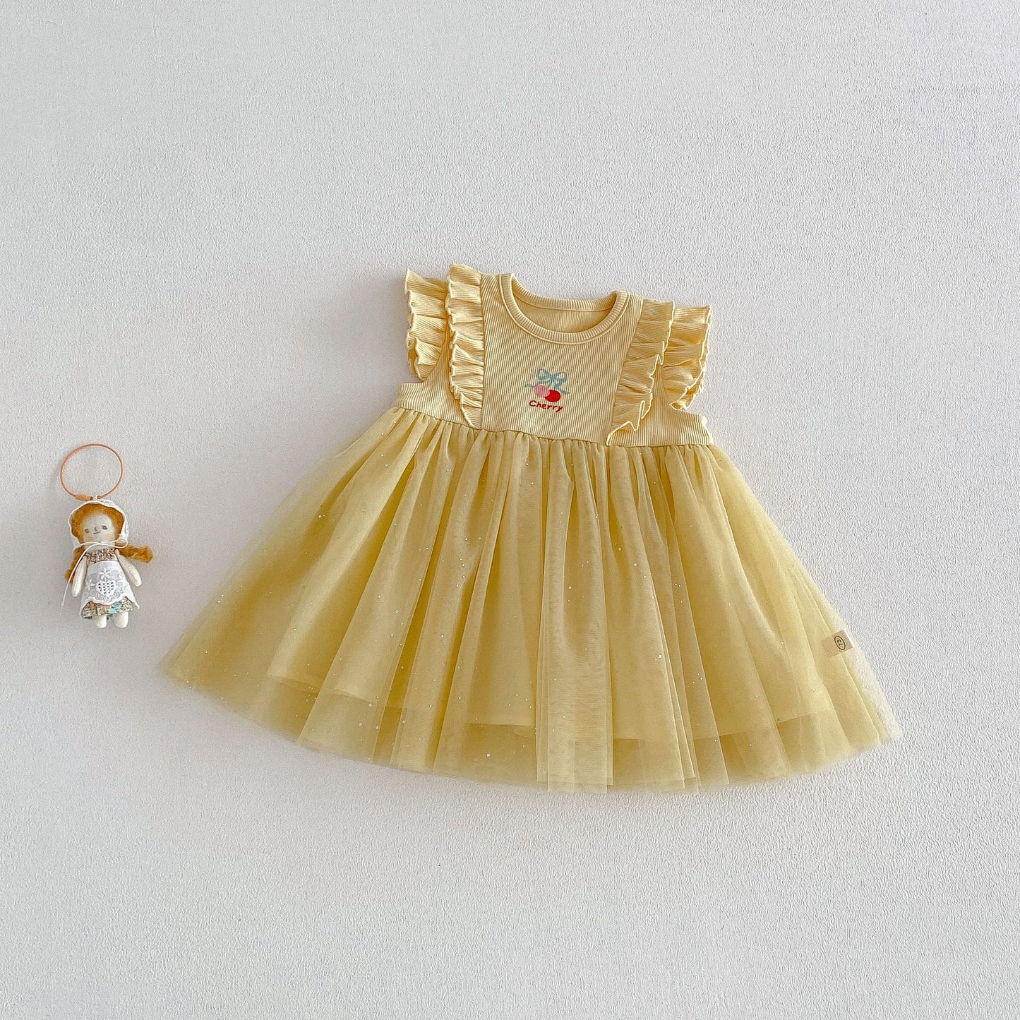 Cherry Tulle Dress – Pink & Butter Yellow