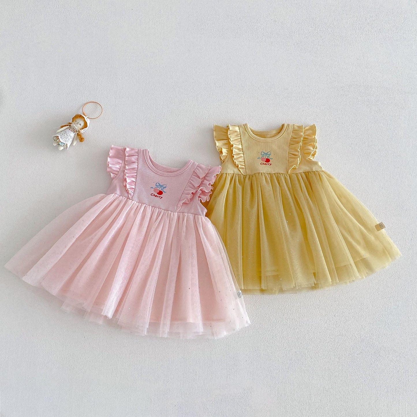 Cherry Tulle Dress – Pink & Butter Yellow