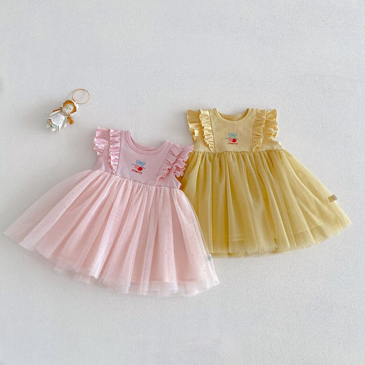 Cherry Tulle Dress – Pink & Butter Yellow
