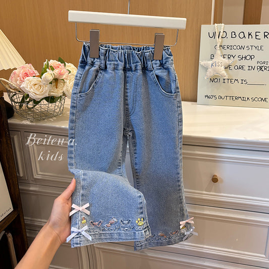 Butterfly Bow Denim Pants – Toddler Girls’ Embroidered Jeans
