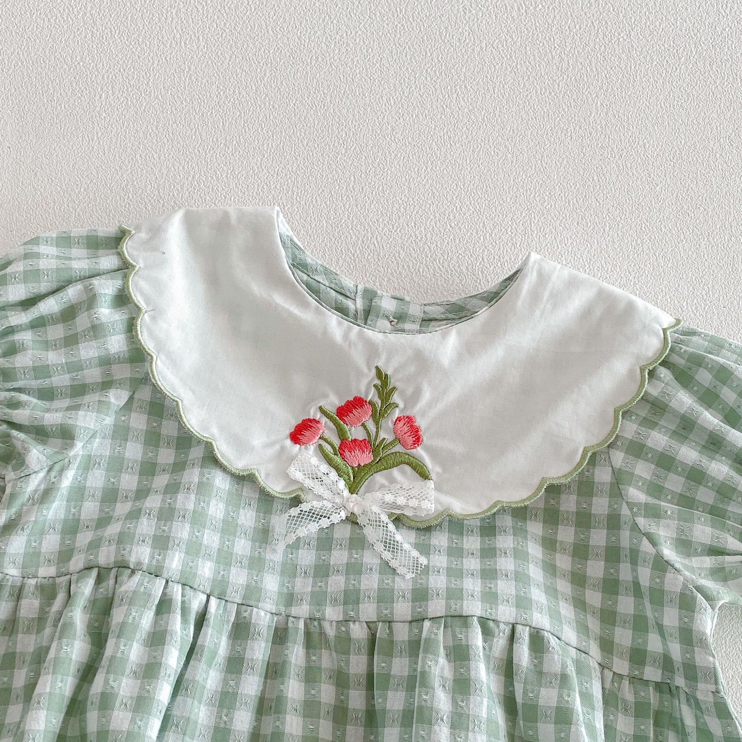 Mint Gingham Floral Collar Dress – Vintage Garden Style