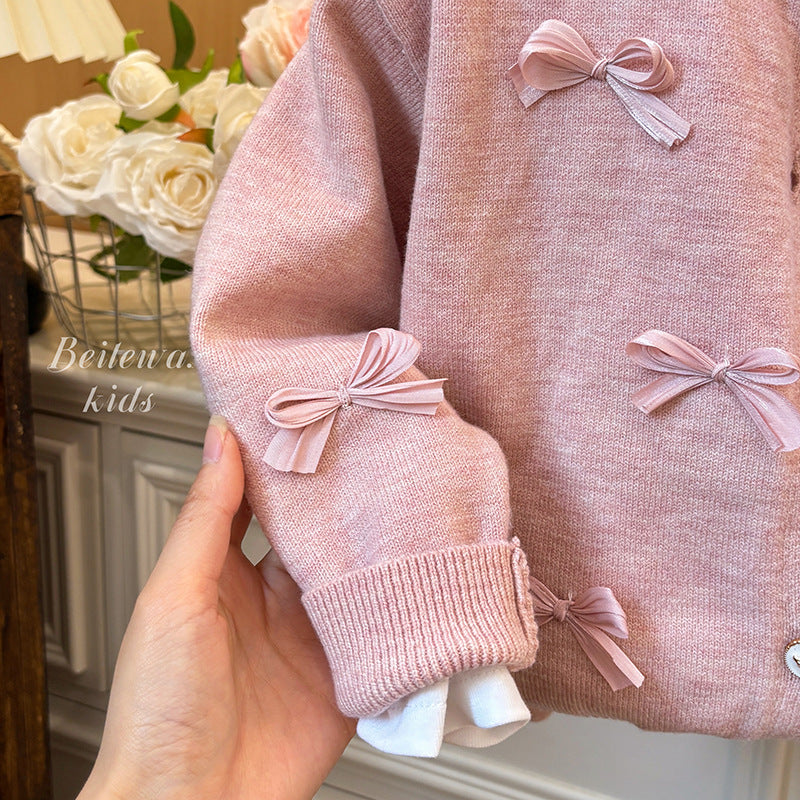 Pink Bow Knit Cardigan – Toddler Girls’ Sweet Button-Up Sweater