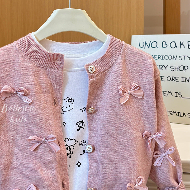 Pink Bow Knit Cardigan – Toddler Girls’ Sweet Button-Up Sweater