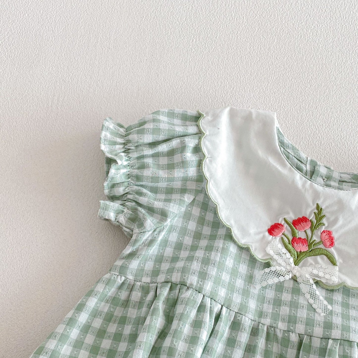 Mint Gingham Floral Collar Dress – Vintage Garden Style