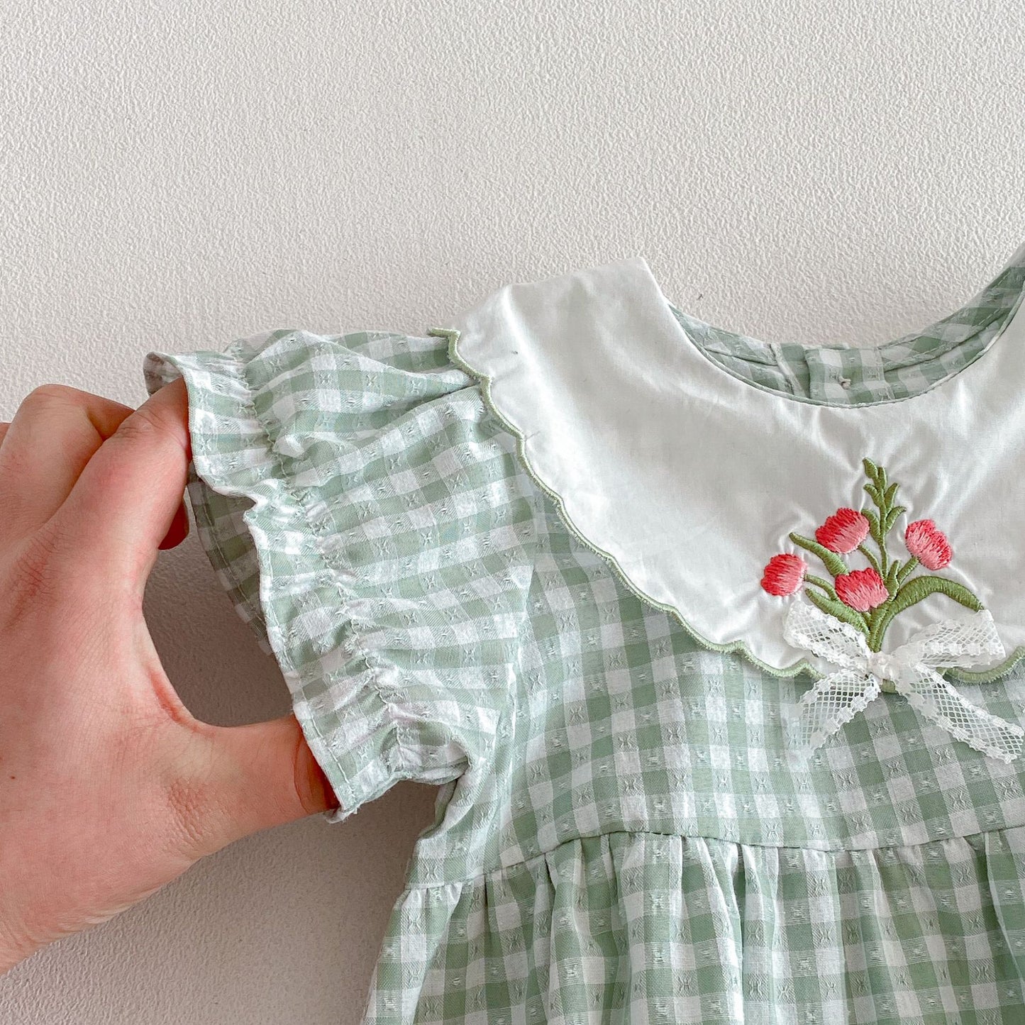 Mint Gingham Floral Collar Dress – Vintage Garden Style