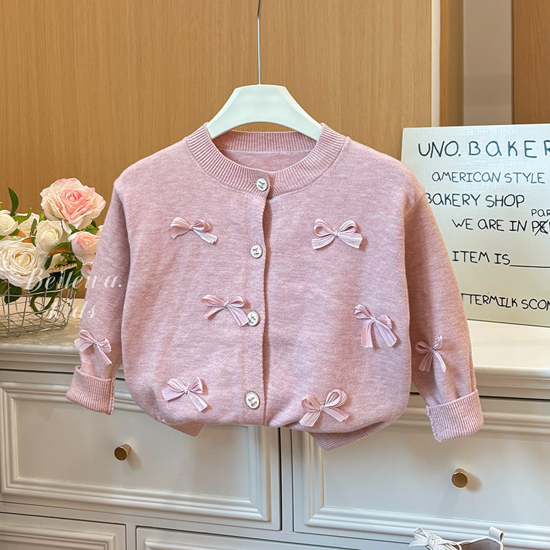 Pink Bow Knit Cardigan – Toddler Girls’ Sweet Button-Up Sweater