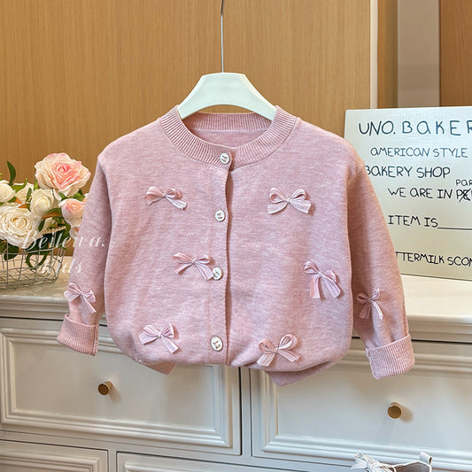 Pink Bow Knit Cardigan – Toddler Girls’ Sweet Button-Up Sweater