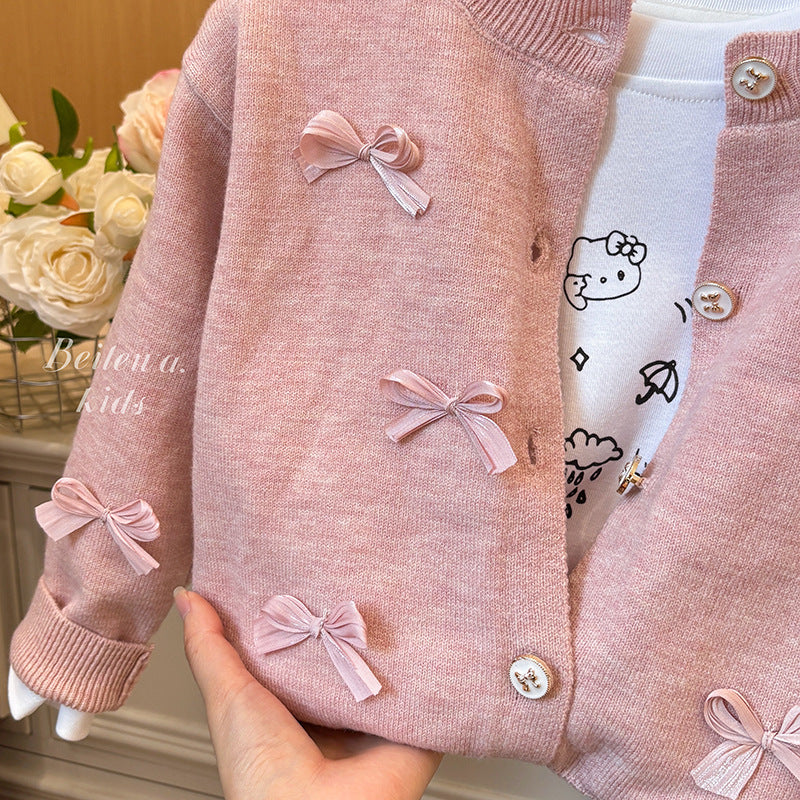 Pink Bow Knit Cardigan – Toddler Girls’ Sweet Button-Up Sweater