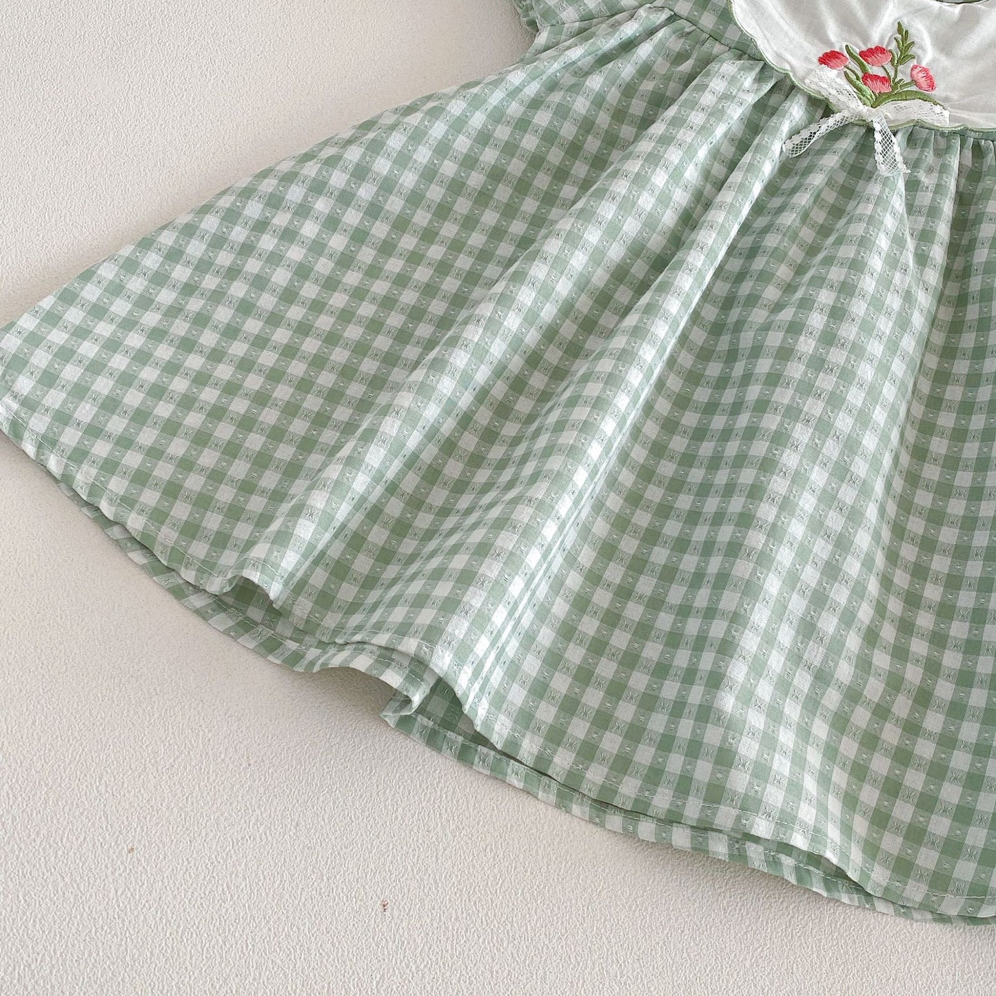 Mint Gingham Floral Collar Dress – Vintage Garden Style