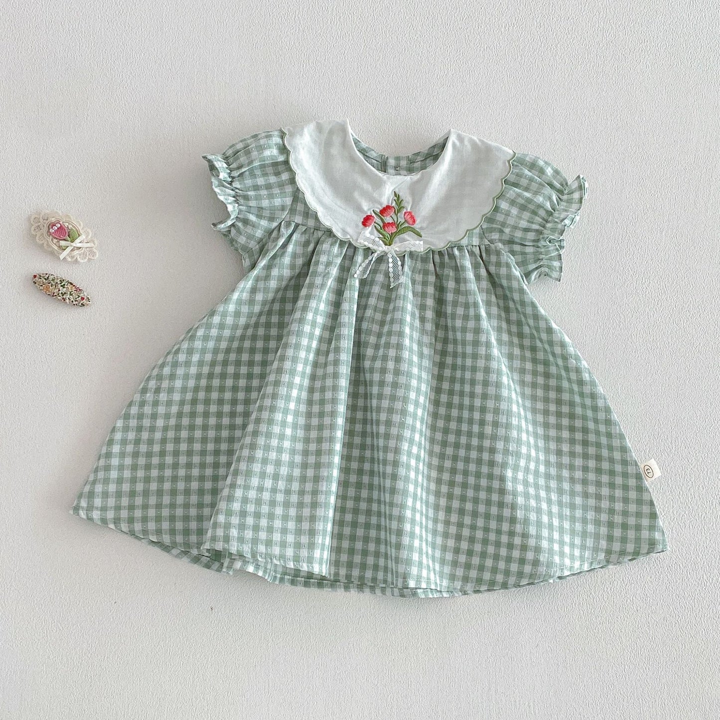 Mint Gingham Floral Collar Dress – Vintage Garden Style