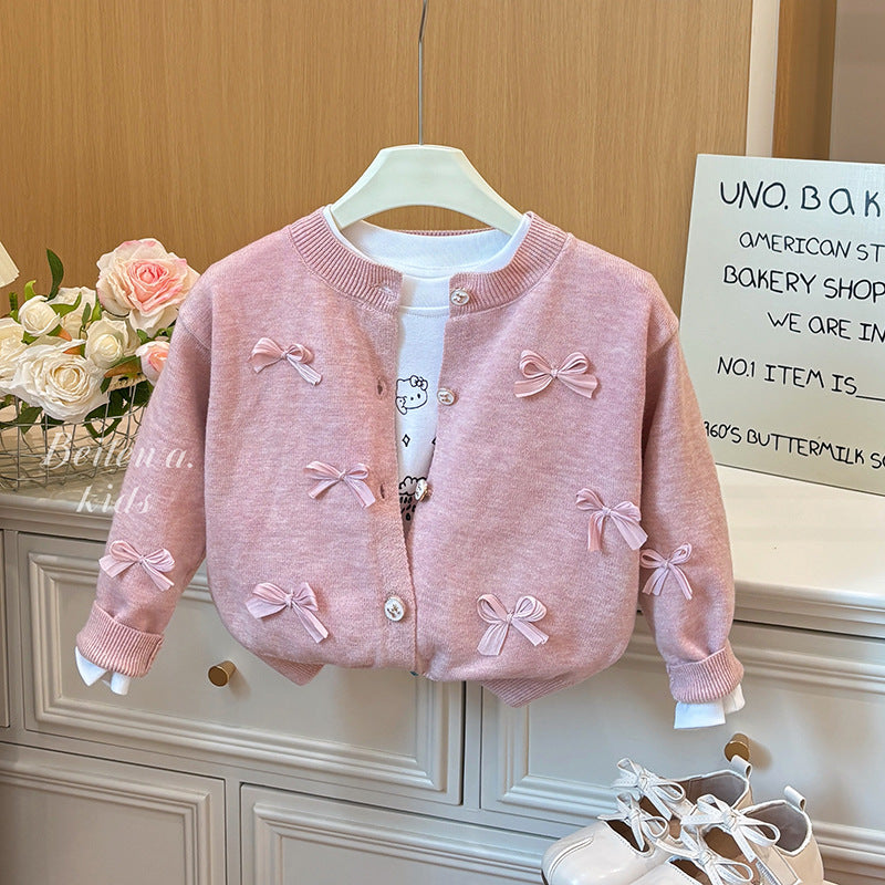 Pink Bow Knit Cardigan – Toddler Girls’ Sweet Button-Up Sweater