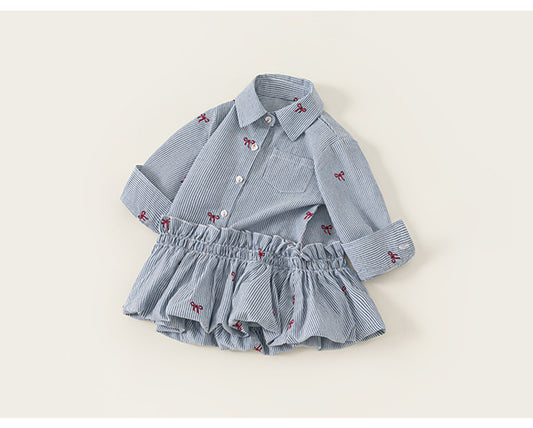 Little Bow Pinstripe Skirt Set