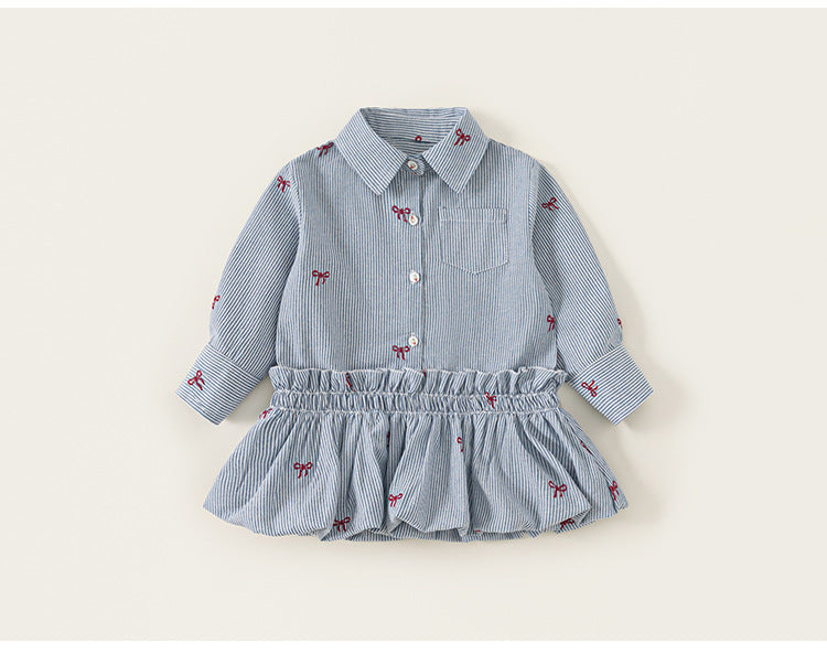 Little Bow Pinstripe Skirt Set