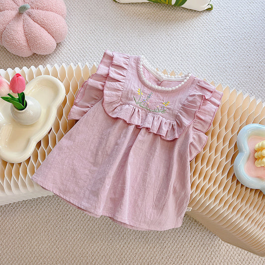 Pink Ruffle Embroidered Floral Blouse