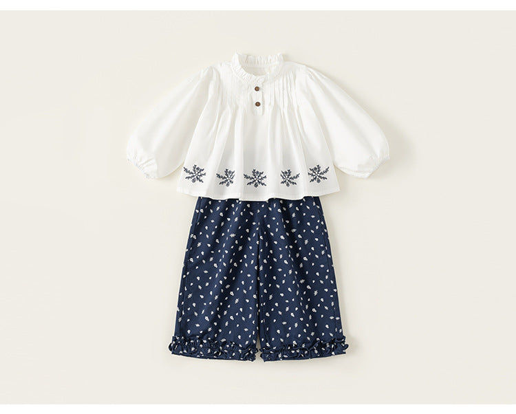 Navy Meadow Blouse & Pants Set