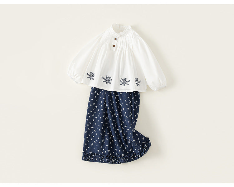 Navy Meadow Blouse & Pants Set