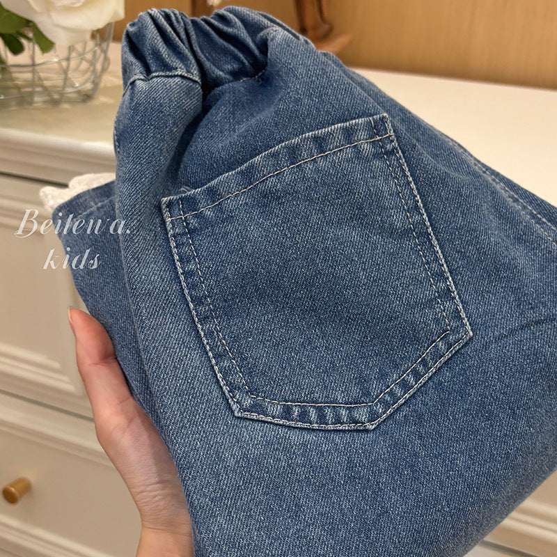 Lace Bloom Denim Pants – Toddler Girls’ Embroidered Jeans with Lace Trim