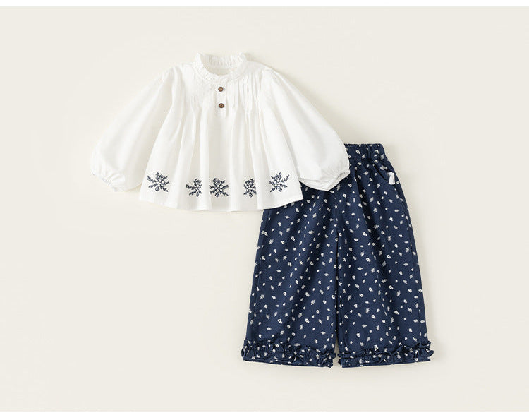 Navy Meadow Blouse & Pants Set