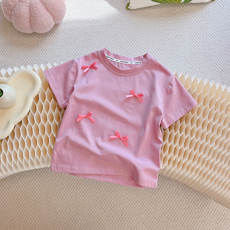 Pink Bow Detail Cotton Tee