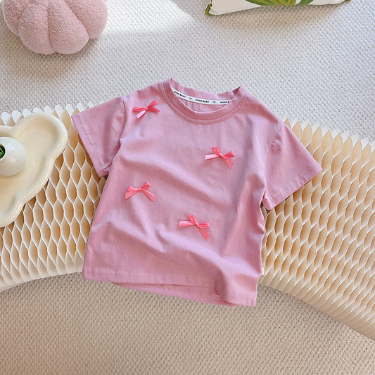 Pink Bow Detail Cotton Tee