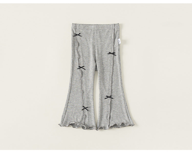 Sweet Bow Ribbed Flare Leggings