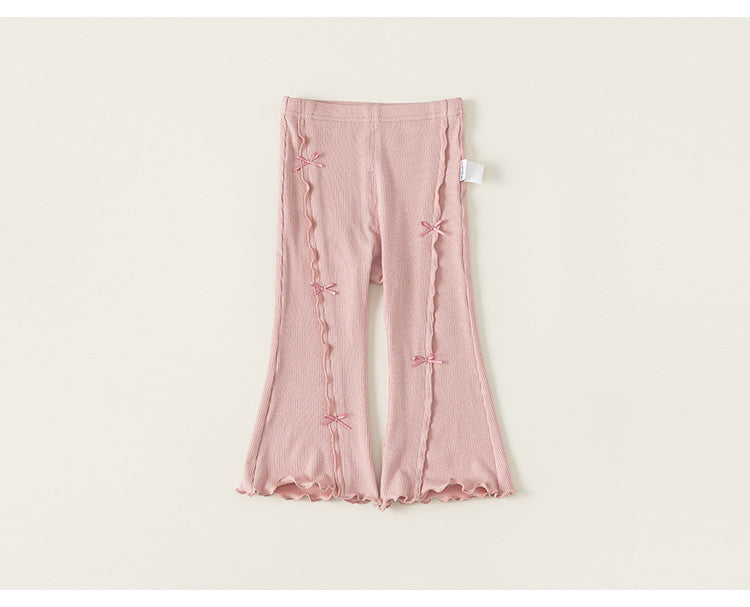 Sweet Bow Ribbed Flare Leggings