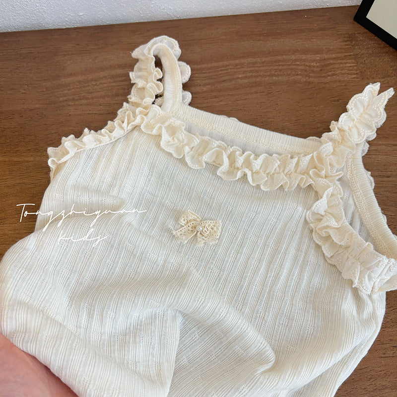 Ruffle Edge Ribbed Tank – Toddler Girls’ Cream Knit Camisole