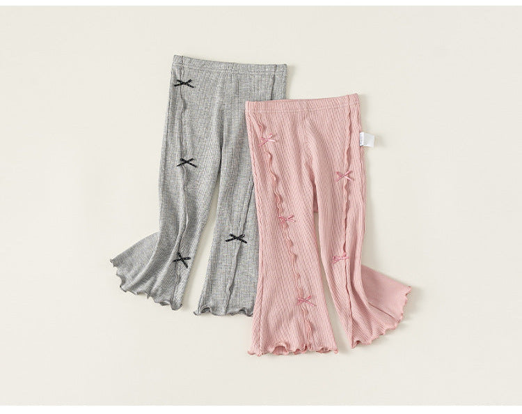 Sweet Bow Ribbed Flare Leggings